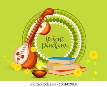 Illustration Of Saraswati Puja Or Happy Vasant Panchami Background.