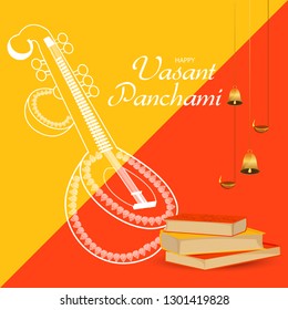 Illustration Of Saraswati Puja Or Happy Vasant Panchami Background.