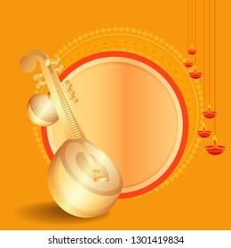 Illustration Of Saraswati Puja Or Happy Vasant Panchami Background.