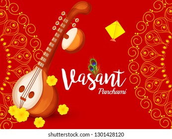 
Illustration Of Saraswati Puja Or Happy Vasant Panchami Background.