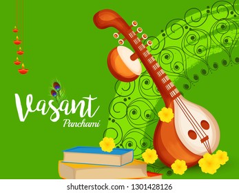
Illustration Of Saraswati Puja Or Happy Vasant Panchami Background.