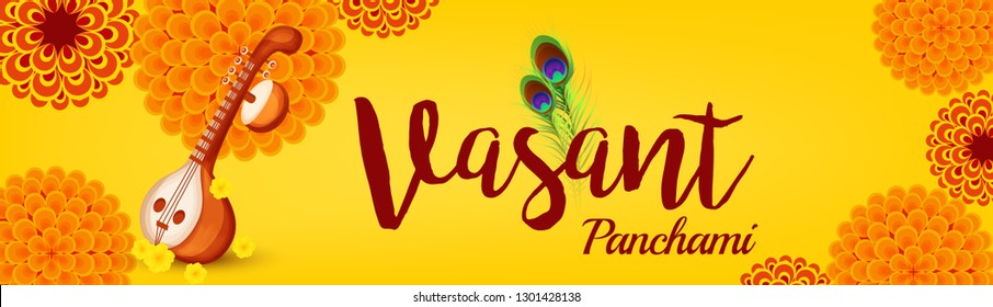 
Illustration Of Saraswati Puja Or Happy Vasant Panchami Background.