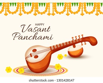
Illustration Of Saraswati Puja Or Happy Vasant Panchami Background.