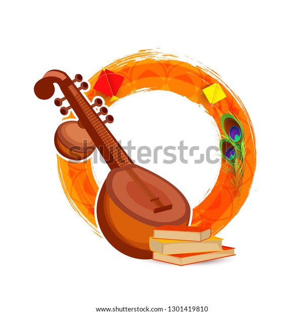 Illustration Saraswati Puja Happy Vasant Panchami Stock Vector