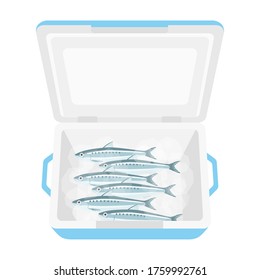 Illustration of sardines in a cooler box.