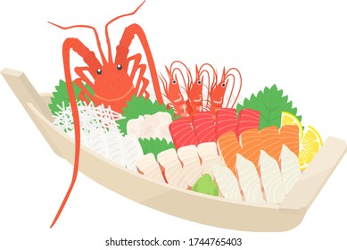 Illustration of sashimi boat platter.