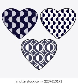 illustration sat with a heart decorated with abstract geometric shapes. Valentine's Day, loveAbstraction. Blue, gray, white. for the design of postcards, magazines