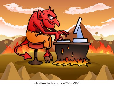 illustration of a satan using computer