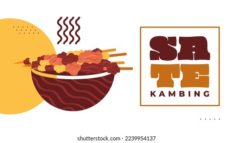 Illustration of Sate Kambing or Lamb Satay, Popular Menu or Food in Indonesia