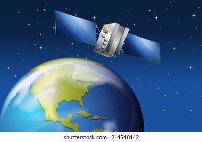 Illustration of the satellite near the planet Earth