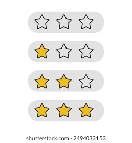 Illustration of satisfaction and anger level icon. Quality rating by number of stars