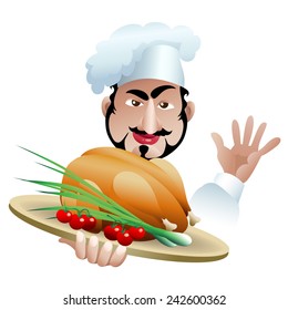 Illustration of satisfied chief with well cooked dish