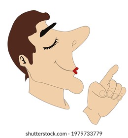 Illustration of a satisfied face of a man with a pointing hand