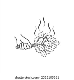 illustration of sauna whisk, oak leaves.