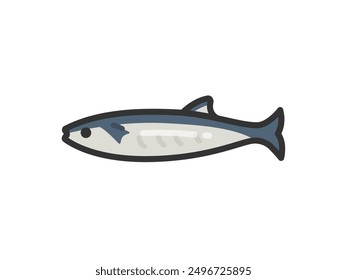 Illustration of a saury icon (line drawing color).