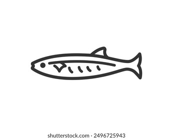 Illustration of a saury icon (line drawing).