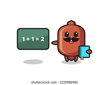 Illustration of sausage character as a teacher , cute design