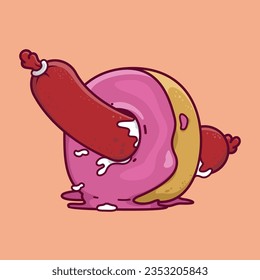 illustration of sausage on donut hole vector