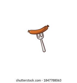Illustration of Sausage on Fork Filled Color Icon - Fast Food Icon Set Vector Illustration Design.