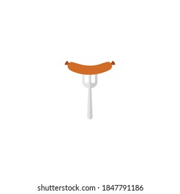 Illustration of Sausage on Fork Flat Icon: Fast Food, Icon Set Vector Illustration Design