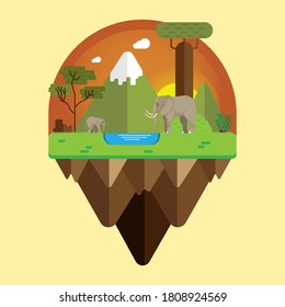 illustration of a Savannah with elephants