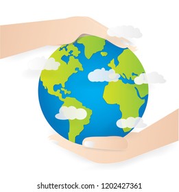 Illustration of Save the earth.Everyone's hand can save the world from the greenhouse effect.Save the world.Save the Earth