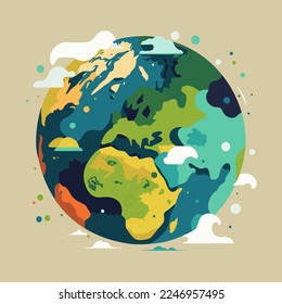 illustration of save planet earth globe Low poly design illustration, mother green nature icon logo in flat color vector style