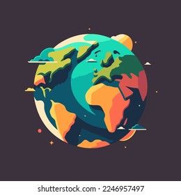 illustration of save planet earth globe Low poly design illustration, mother green nature icon logo in flat color vector style