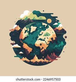 illustration of save planet earth globe Low poly design illustration, mother green nature icon logo in flat color vector style