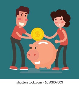 Illustration of saving couple concept with coin and piggy bank