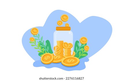 ilustración del concepto de ahorro de dinero. ahorrando dinero en una botella. ahorrar dinero para el crecimiento del dinero. concepto de inversión