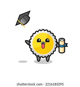 Illustration of saw blade cartoon throwing the hat at graduation , cute design