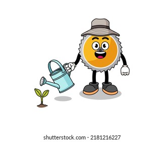 Illustration of saw blade cartoon watering the plant , character design