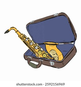 Illustration of Saxophone Case Representing Jazz Industry Isolated on White Background. Saxophone Case as Jazz Symbol, Musician's Case for Wind Instrument