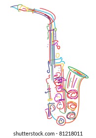 Illustration of a saxophone over white