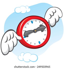 Illustration is the saying that time flies, represented by a clock with wings. Can be used in ads and institutional