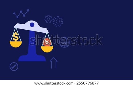 Illustration of a scale balancing a dollar sign and a discount icon, symbolizing business value, pricing strategies, and economic decisions.