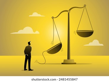 An illustration of a scale of justice missing a piece as a metaphor for laws or regulation and political legislation. Corrupt politics concept