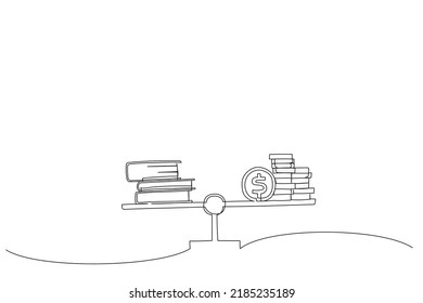 Illustration of scales and books. One continuous line art style
