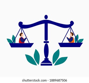 illustration from scales for justice among men, world day of social justice, fairness, justice for others, everyone has the same right to do something