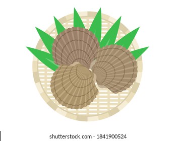 Illustration of scallops on a colander.