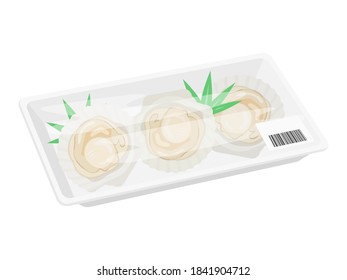 Illustration of scallops in a pack.