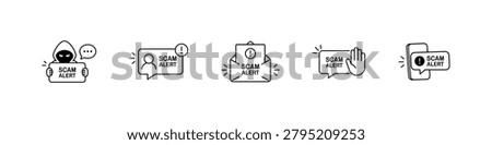 Illustration of Scam Alert Icons Highlighting Warning Signals and Precautionary Measures to Avoid Fraud and Protect Personal Information