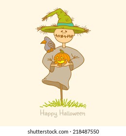 Illustration of a scarecrow with pumpkin