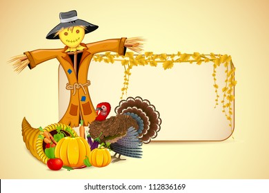 illustration of scarecrow with Thanksgiving vegetable