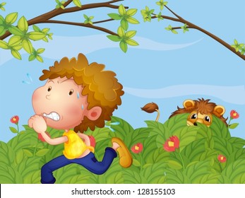 Illustration of a scared boy running