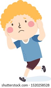 Illustration Of A Scared Kid Boy Running Away And Covering His Ears