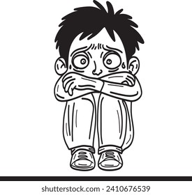 Illustration of scared person showing human emotions, Vector clipart of frightened man in a shocked expression, Comic book panic face, Human emotions cartoon