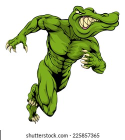 An illustration of a scary alligator or crocodile mascot running or charging
