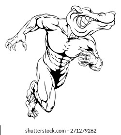 An illustration of a scary alligator or crocodile mascot running or charging